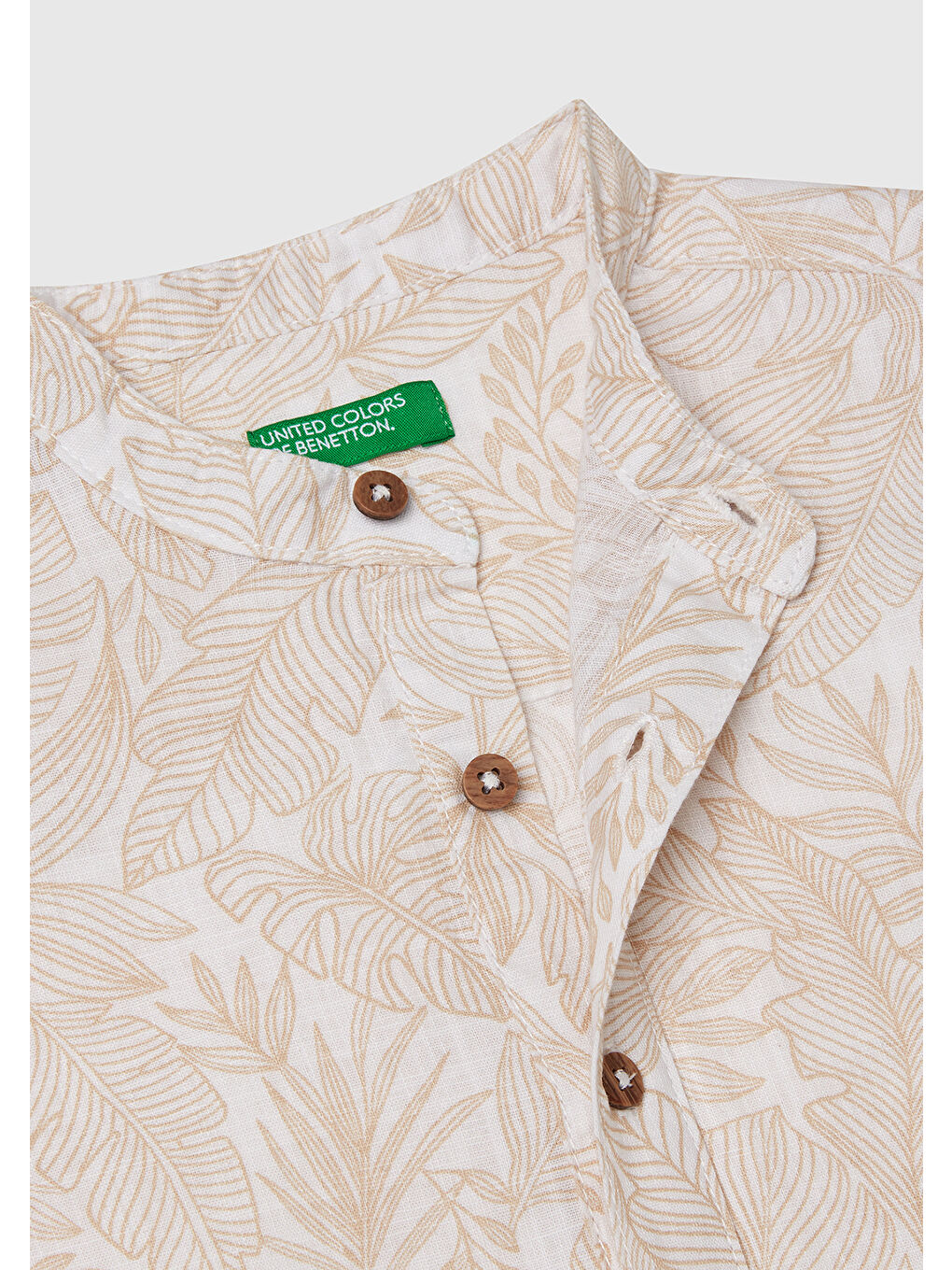 Erkek Çocuk Ekru Keten Karışımlı Tamamı Desenli Önü Düğme Detaylı Hakim Yaka Gömlek-2