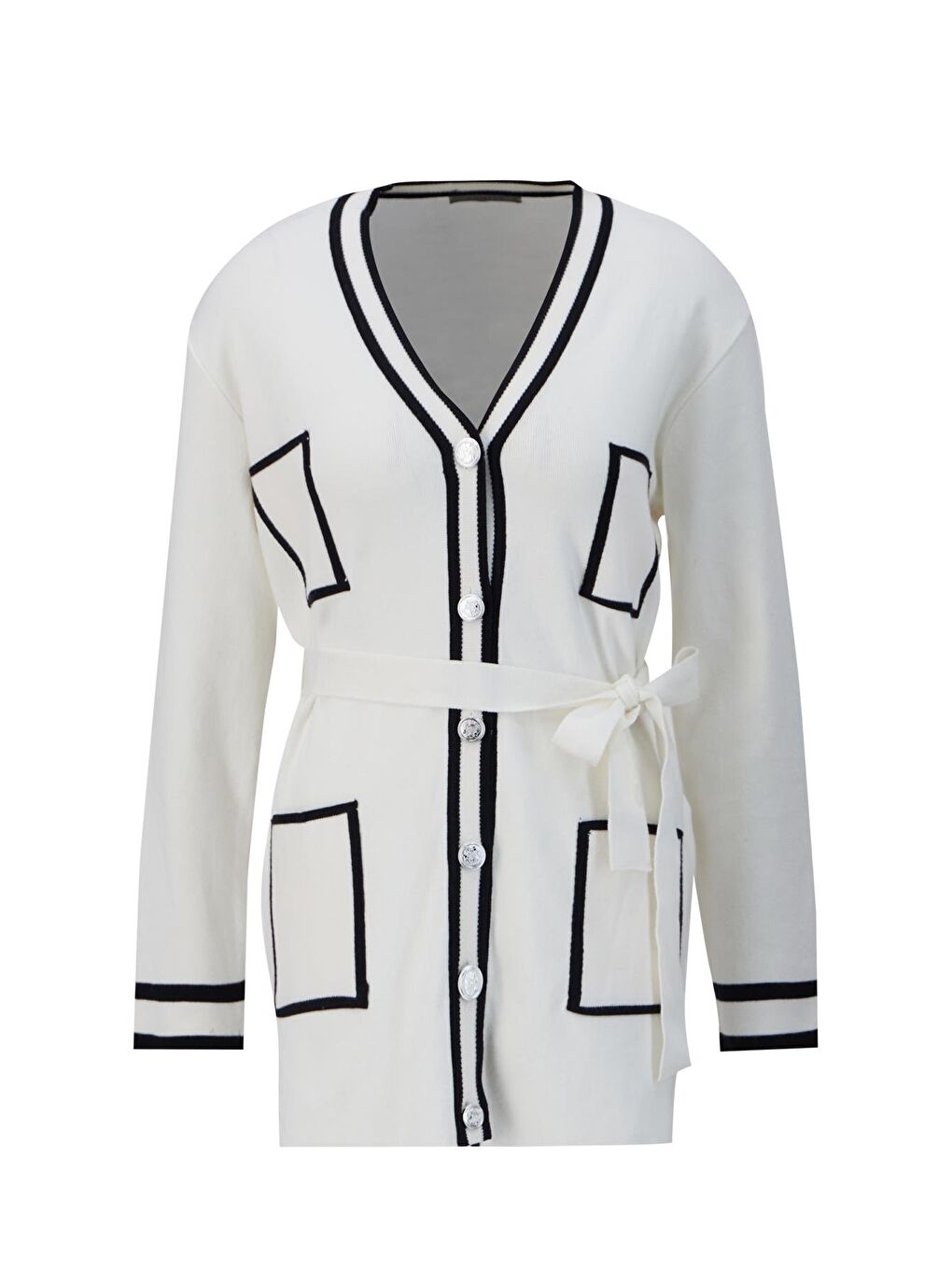 Bej Beyaz Çizgili Triko Takım 24Kd4221 Ekru-4