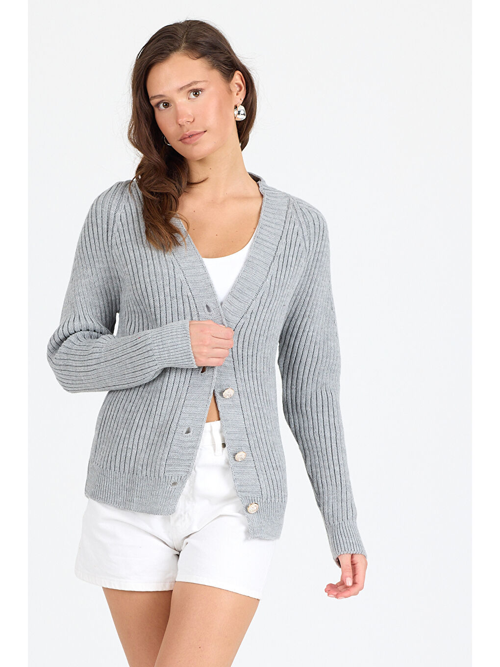 Gri Kadın Triko Kazak 4039 (Standart Beden s-m-l-xl Beden Uyumludur)-1