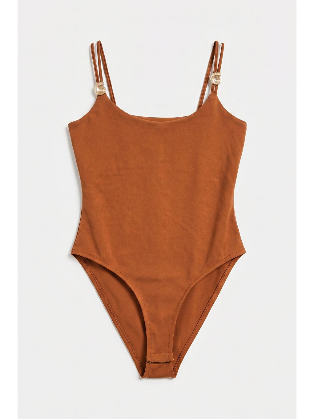 Kahverengi Kadın Camel s6-55 Askılı Aksesuar Detaylı Çıtçıtlı Body