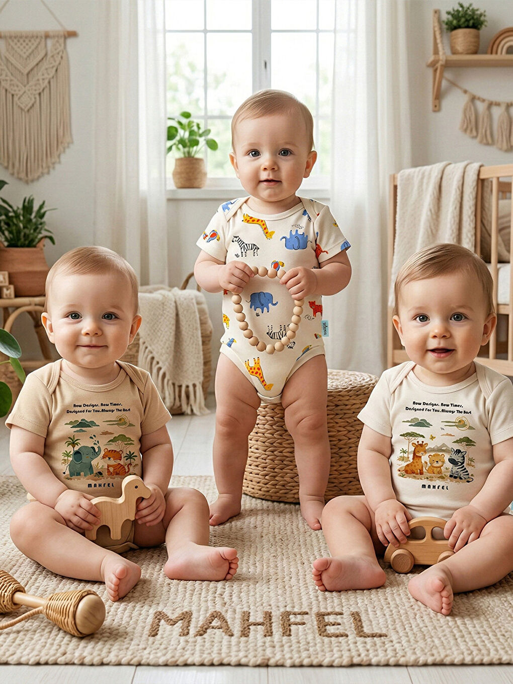 Pembe 3'lü %100 Pamuklu Organik Baskılı Kısa Kollu Çıtçıtlı Bebek Body Zıbın 883-884-1