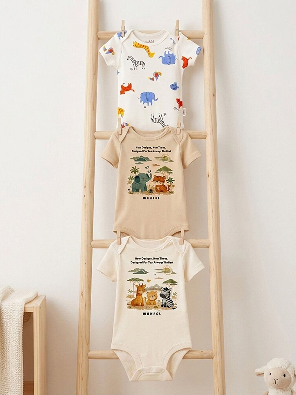 Pembe 3'lü %100 Pamuklu Organik Baskılı Kısa Kollu Çıtçıtlı Bebek Body Zıbın 883-884-2