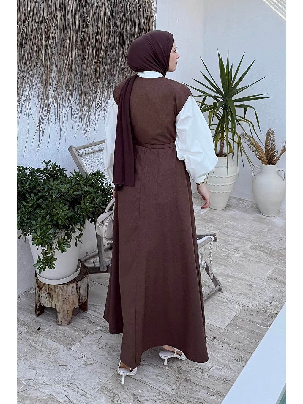 Pile Detaylı Kemerli Jile Kahverengi-3