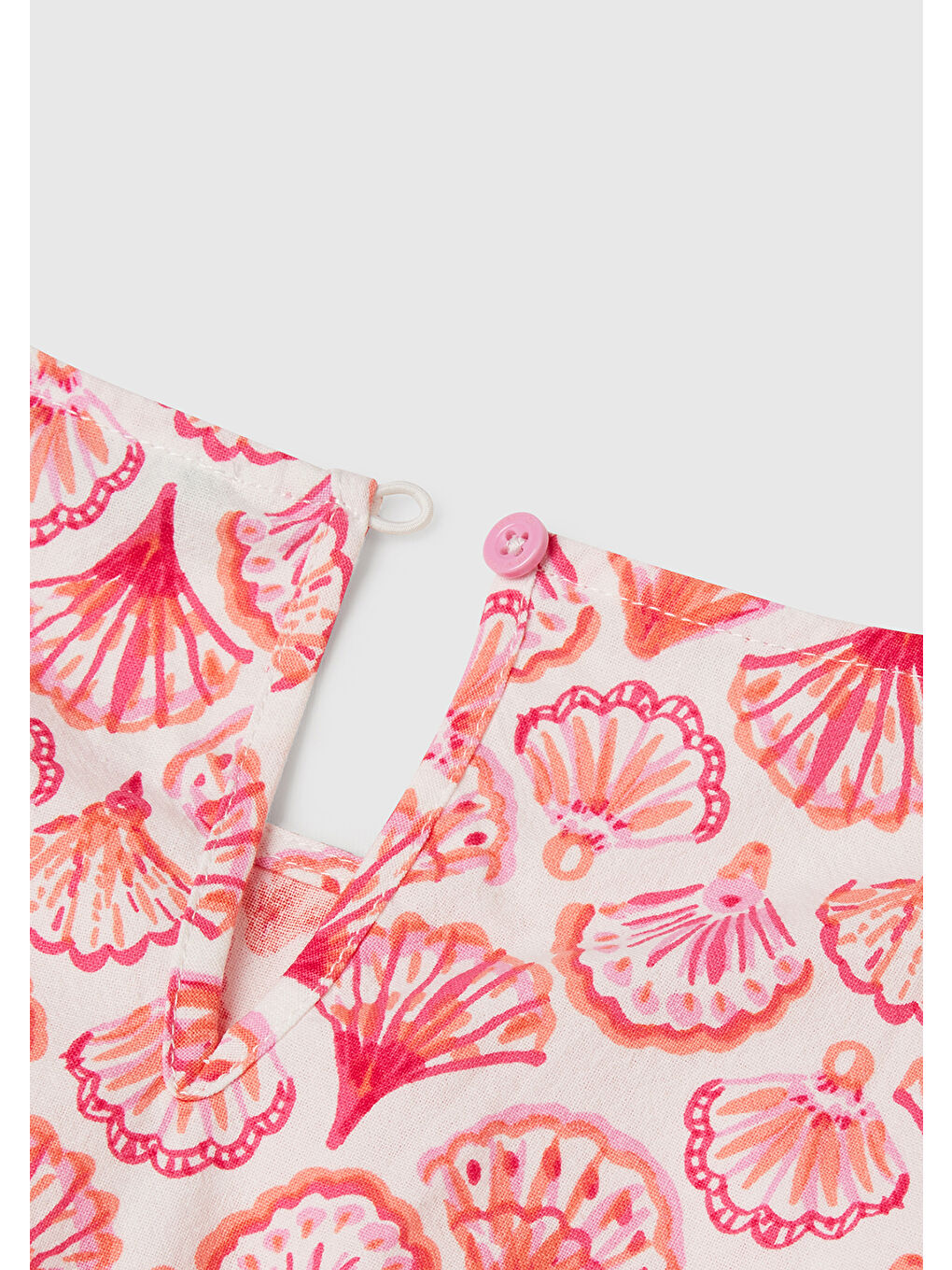 Kız Çocuk Pembe Desenli Beli Lastikli Büzgü İpli Kısa Kollu Elbise-2