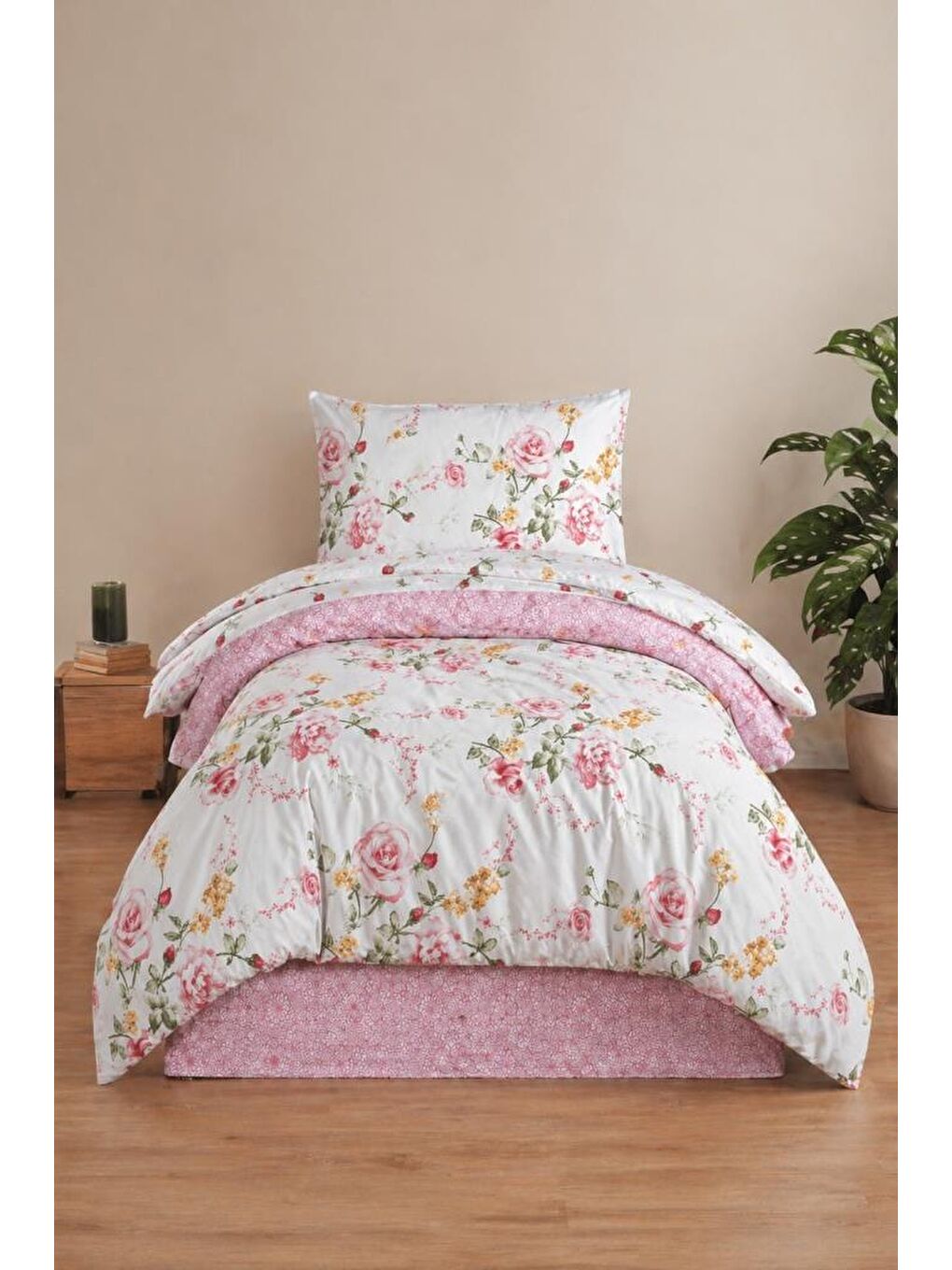 Rose Tek Kişilik Nevresim Takımı Pembe