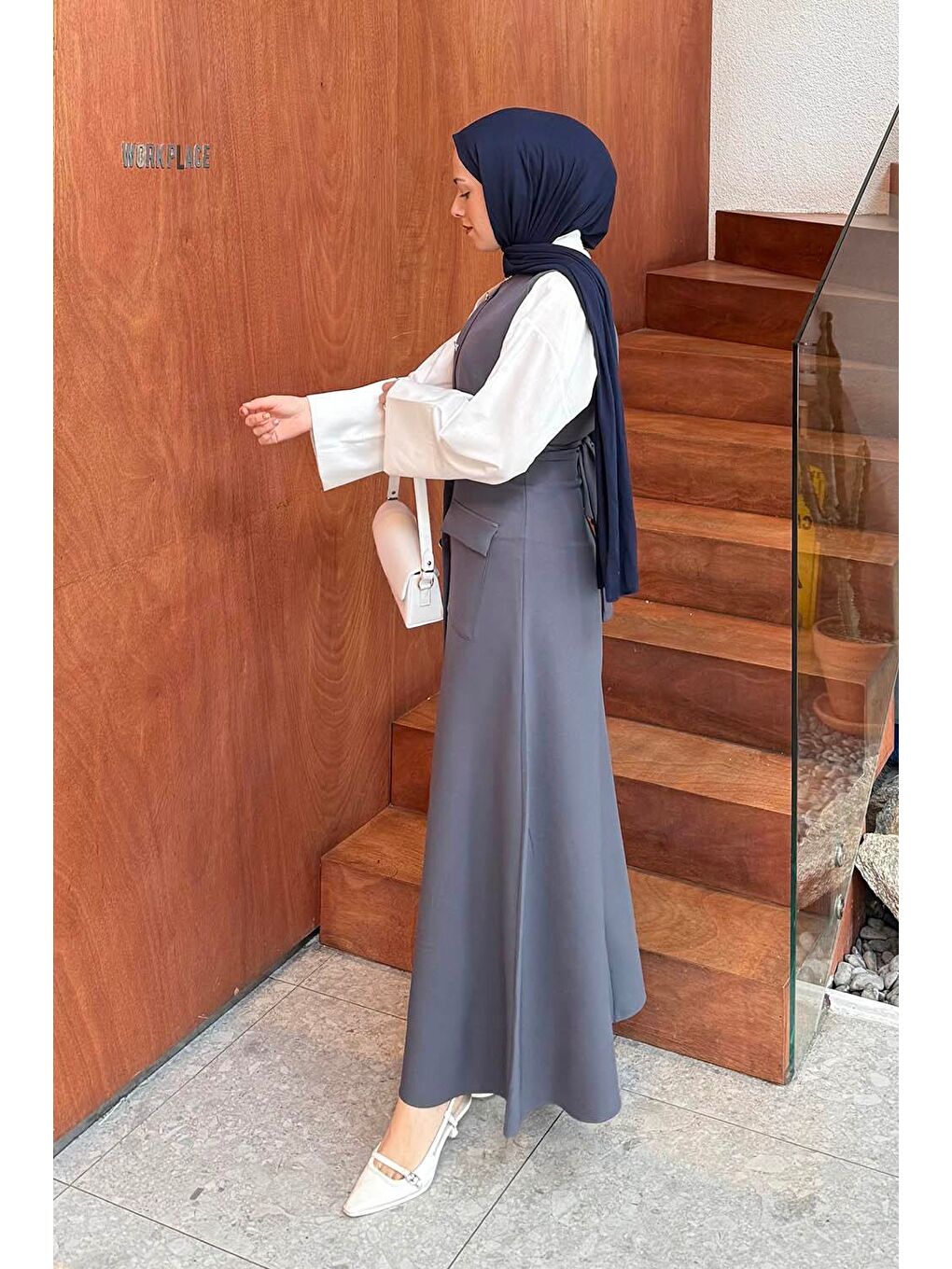 Düğme Detaylı Elbise Antrasit-1