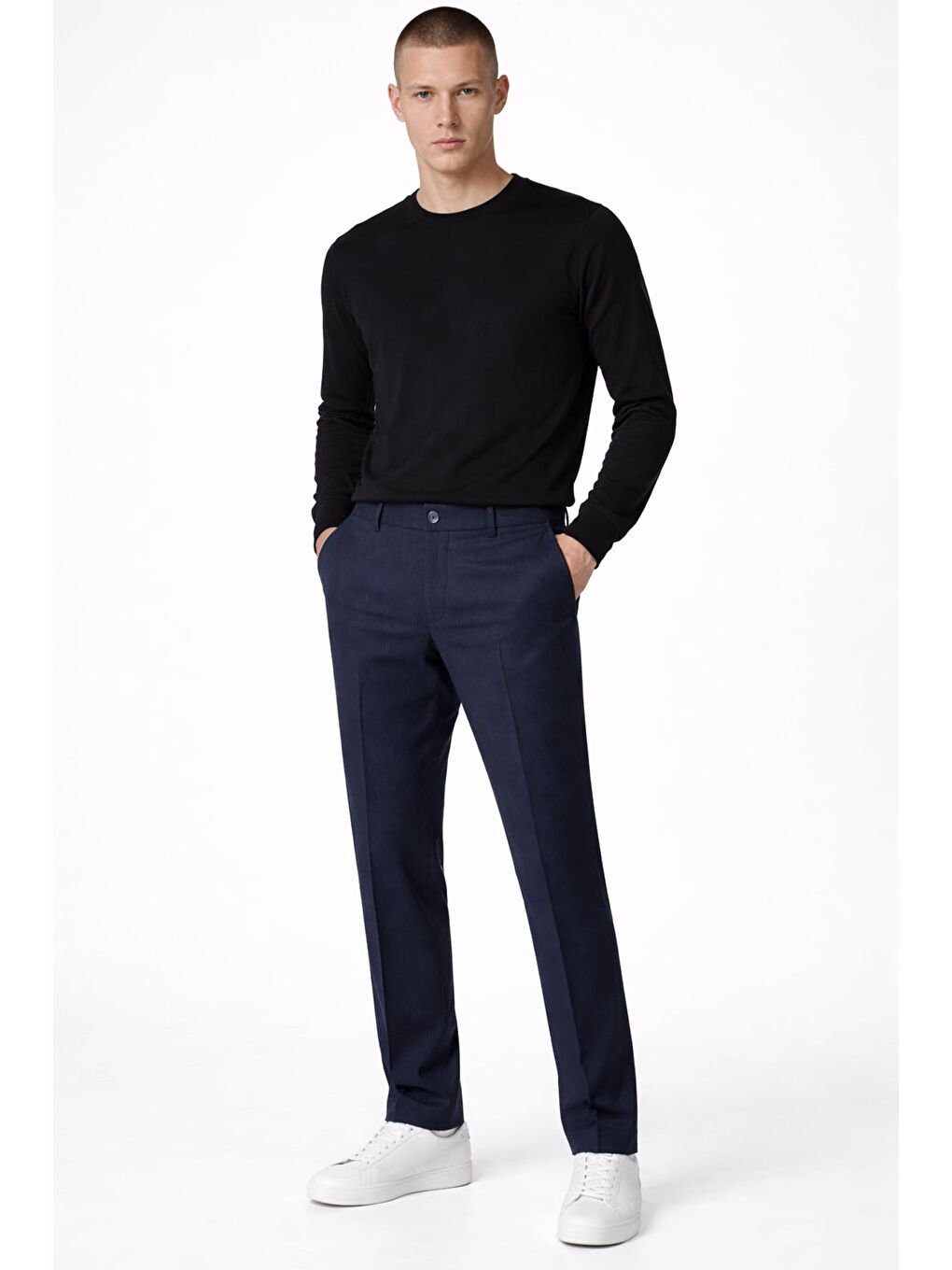 Giotelli Erkek Lacivert Dar Kesim Slim Fit Viskon Dokuma Yan Cep Normal Bel Pantolon-1