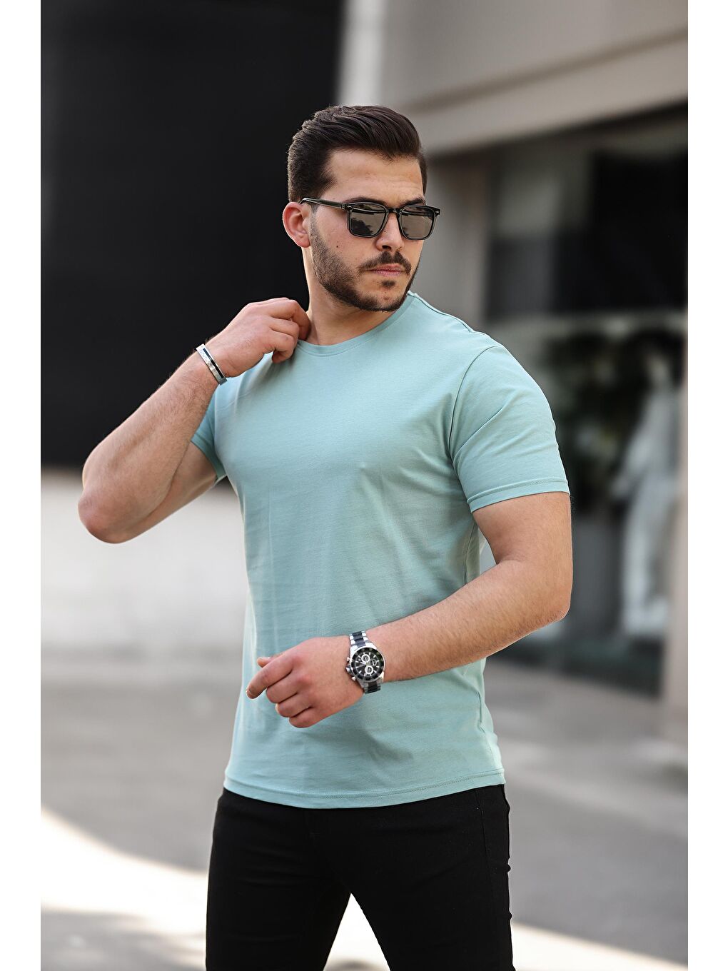 comstar Su Yeşili Slim Fit Bisiklet Yaka Kısa Kollu Erkek Tişört - 1