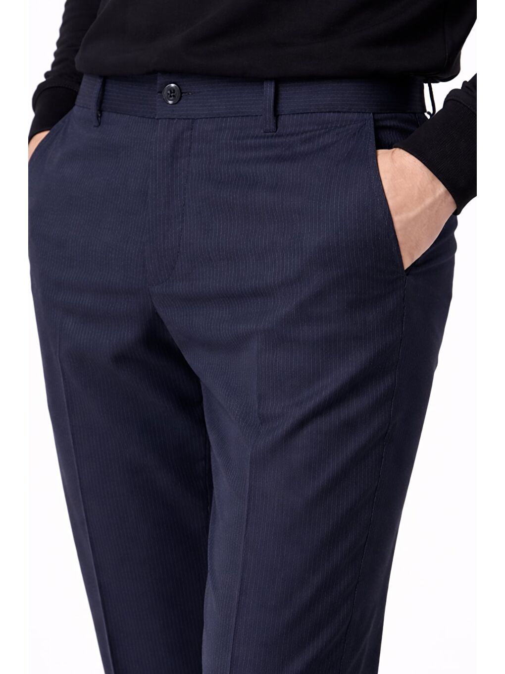 Giotelli Erkek Lacivert Dar Kesim Slim Fit Viskon Dokuma Yan Cep Normal Bel Pantolon-2