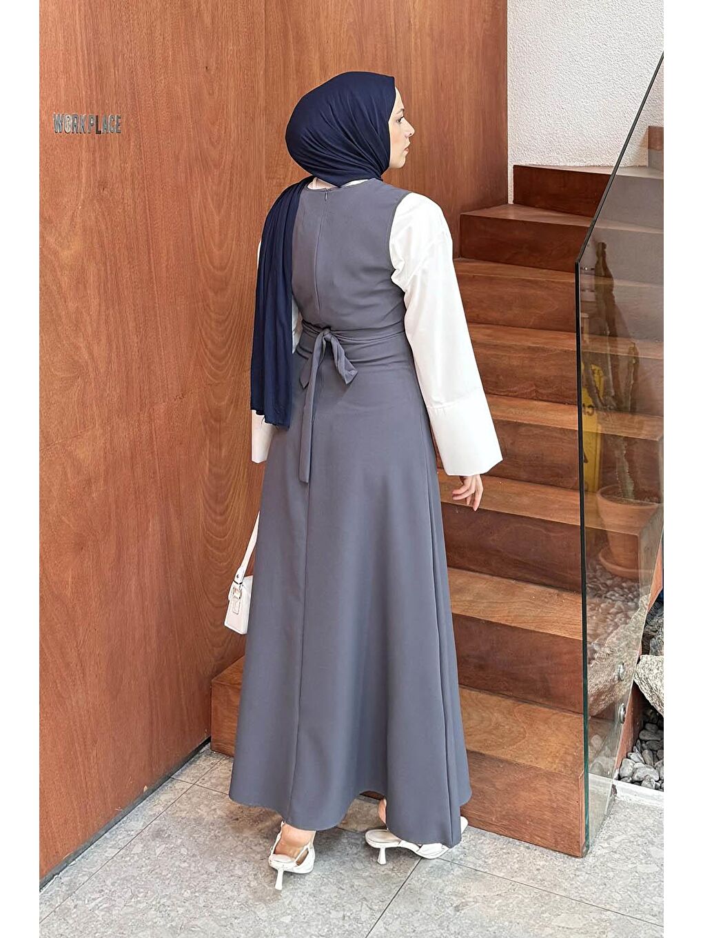 Düğme Detaylı Elbise Antrasit-3