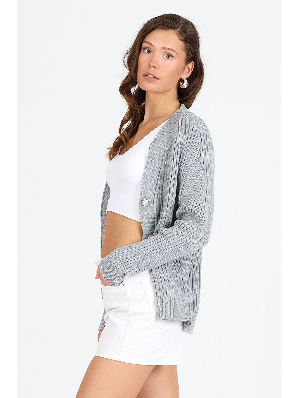 Gri Kadın Triko Kazak 4039 (Standart Beden s-m-l-xl Beden Uyumludur)-3