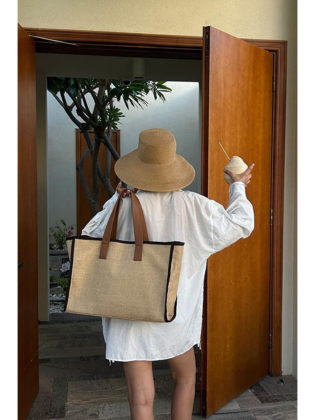 Ekru Arc X Large Hasır Tote Bag Kahverengi-8