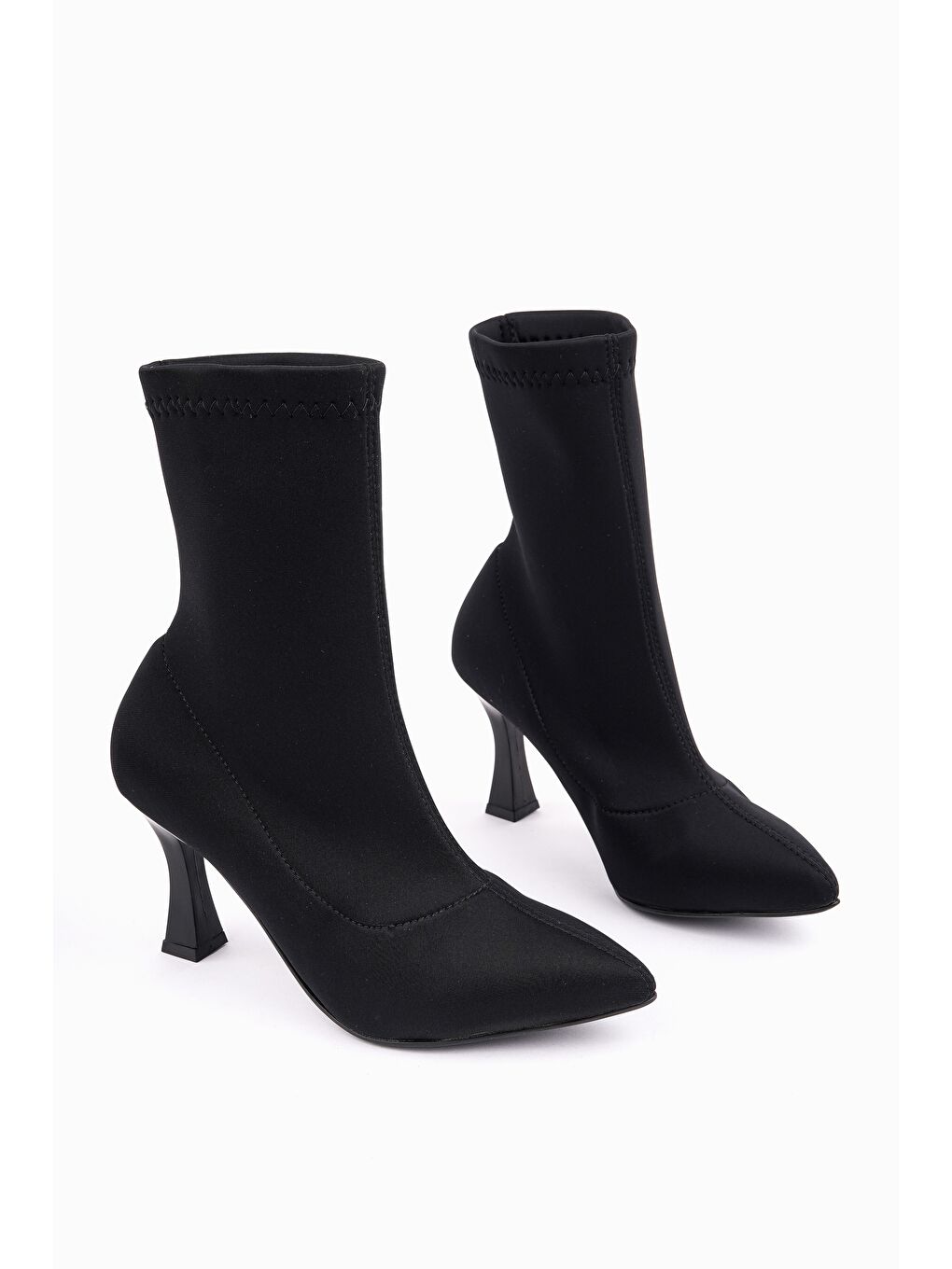 Siyah GLASYA Sivri Burun İnce Topuklu Kadın Streç Bot-5