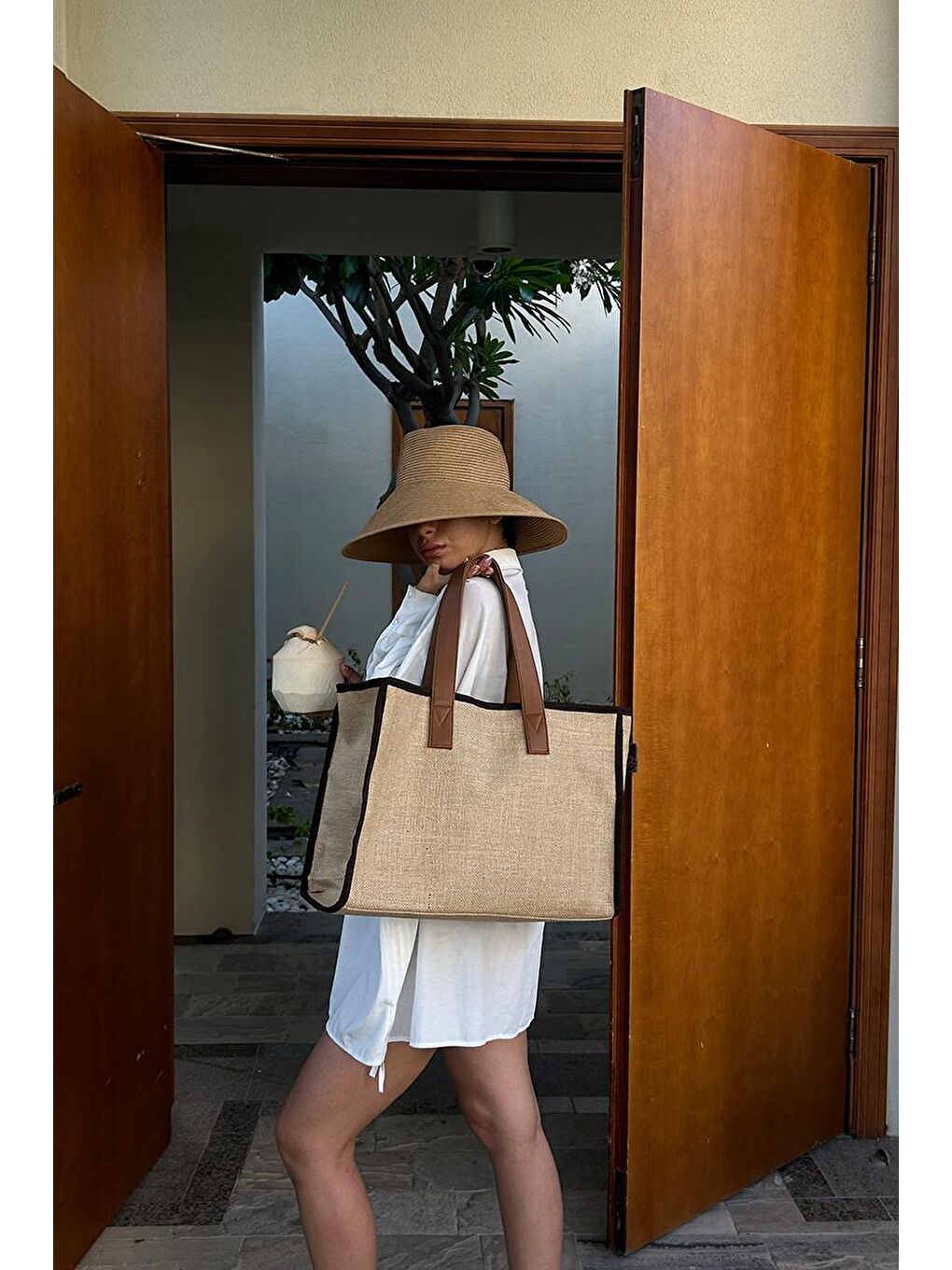 Ekru Arc X Large Hasır Tote Bag Kahverengi-9