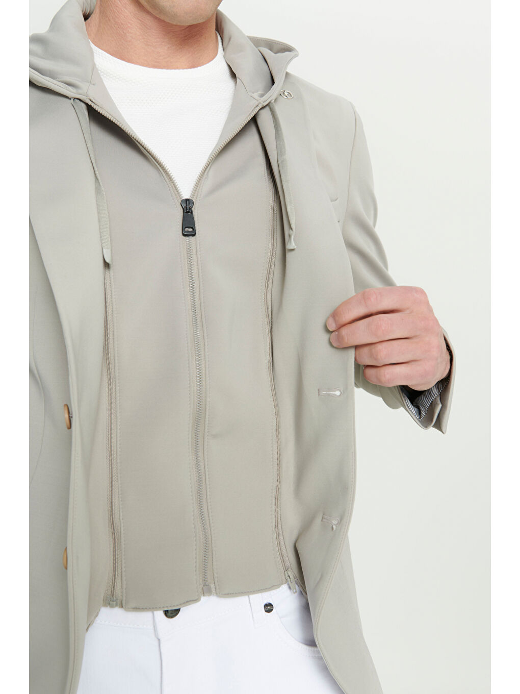 Erkek Bej Slim Fit Dar Kesim Mono Yaka Pamuklu Desenli Ceket-4