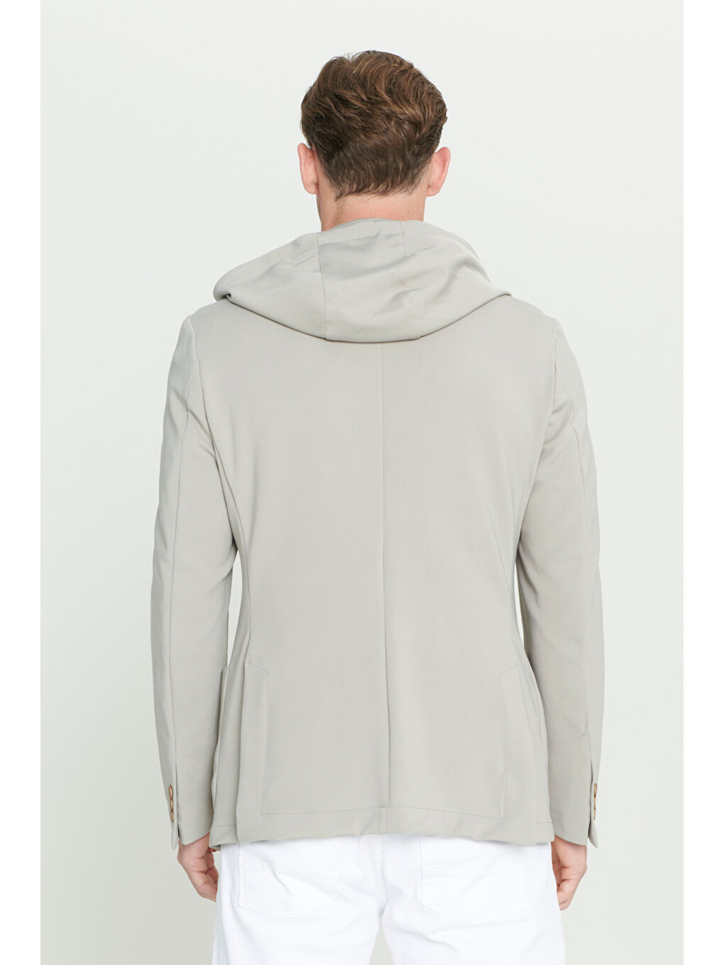 Erkek Bej Slim Fit Dar Kesim Mono Yaka Pamuklu Desenli Ceket-6