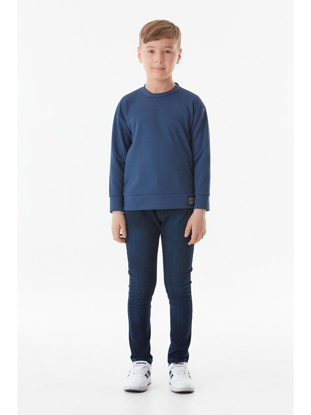 Fullamoda İndigo Basic Bisiklet Yaka Erkek Çocuk Sweatshirt