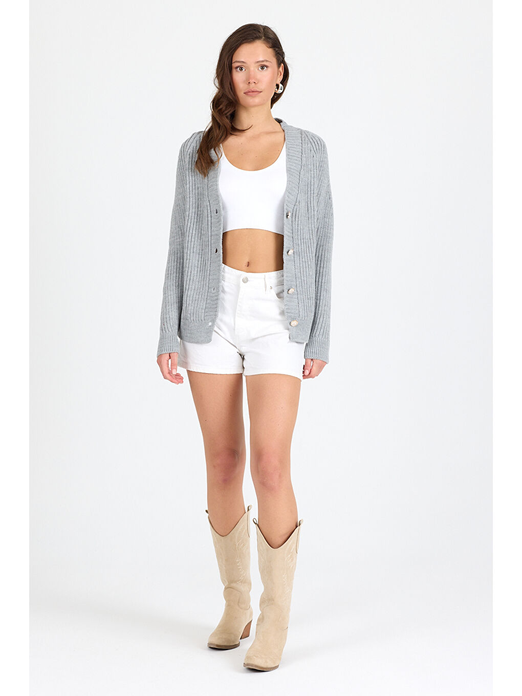 Gri Kadın Triko Kazak 4039 (Standart Beden s-m-l-xl Beden Uyumludur)-4