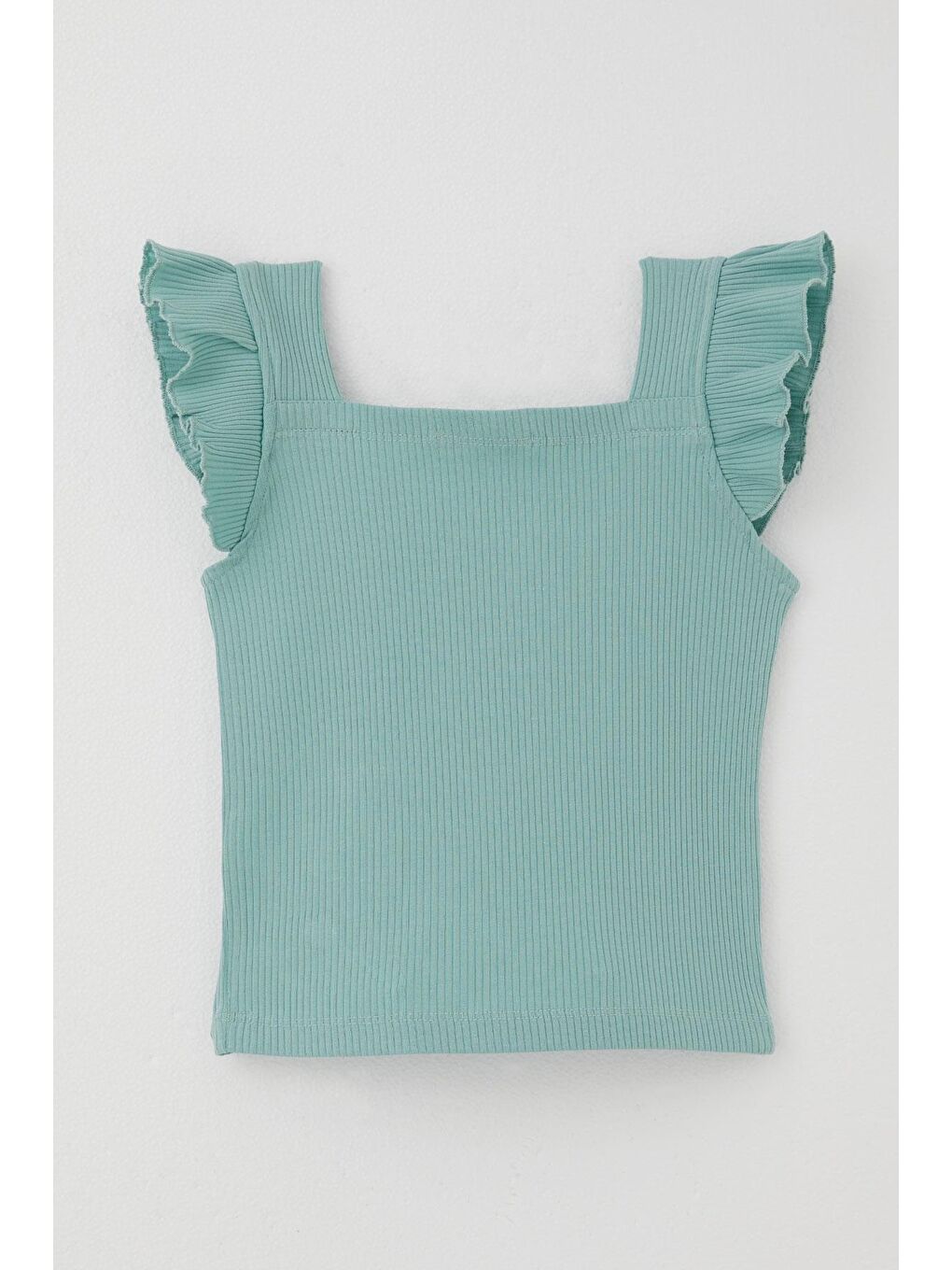 Kız Çocuk Tişört Kare Yaka Fırfırlı Armalı Mint Yeşili (8-14 Yaş)-1