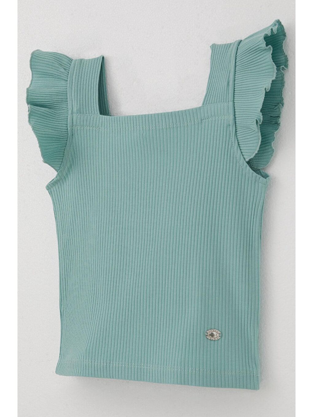 Kız Çocuk Tişört Kare Yaka Fırfırlı Armalı Mint Yeşili (8-14 Yaş)-2