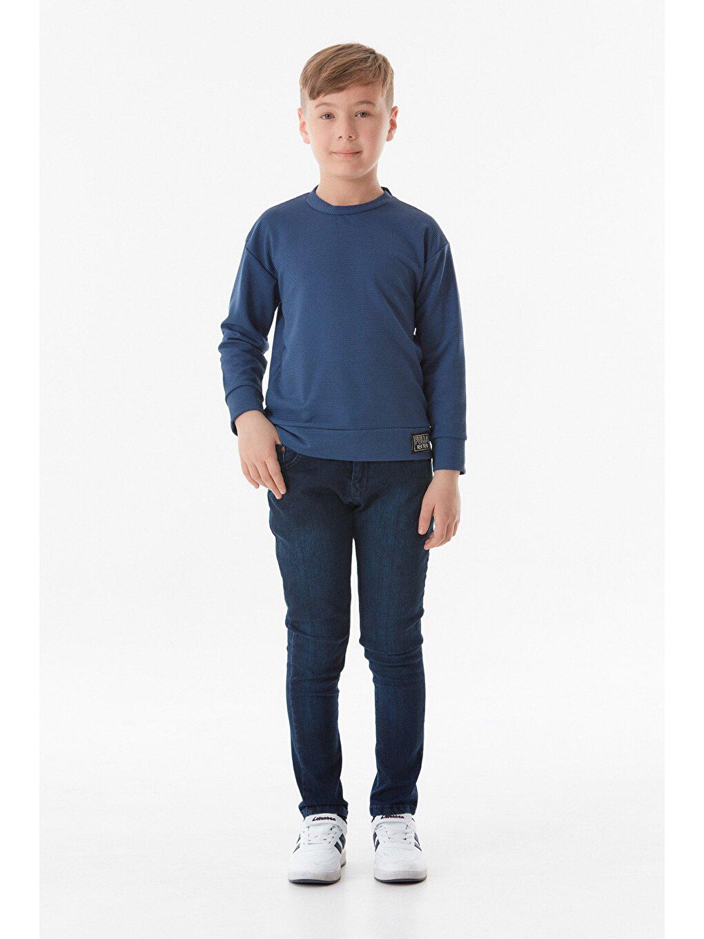 Fullamoda İndigo Basic Bisiklet Yaka Erkek Çocuk Sweatshirt - 2