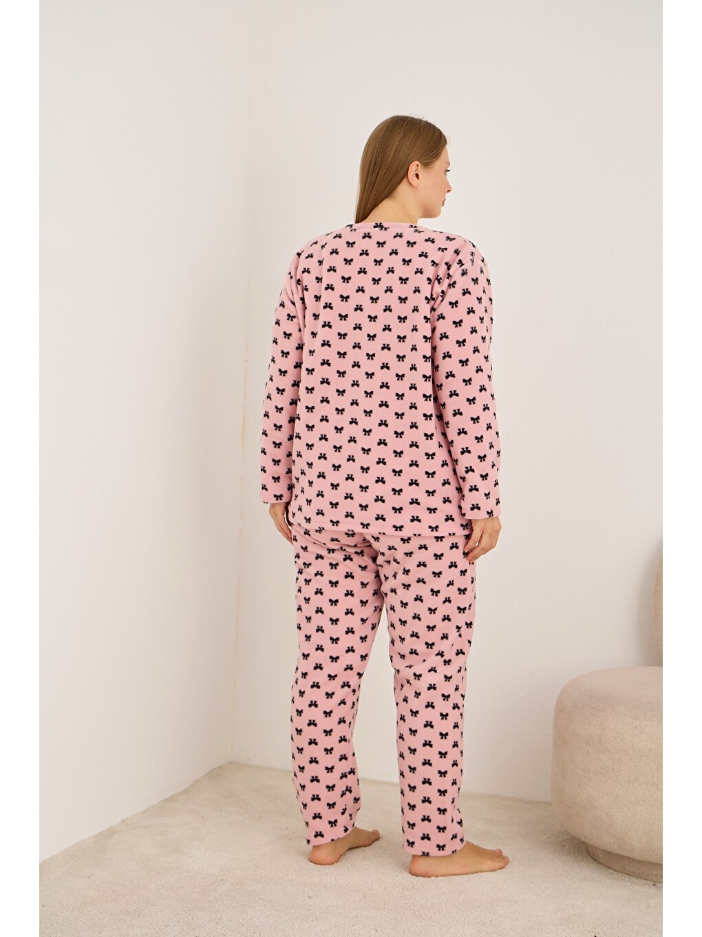 Pembe Beden Polar Kışlık Örme Pijama Takım-2