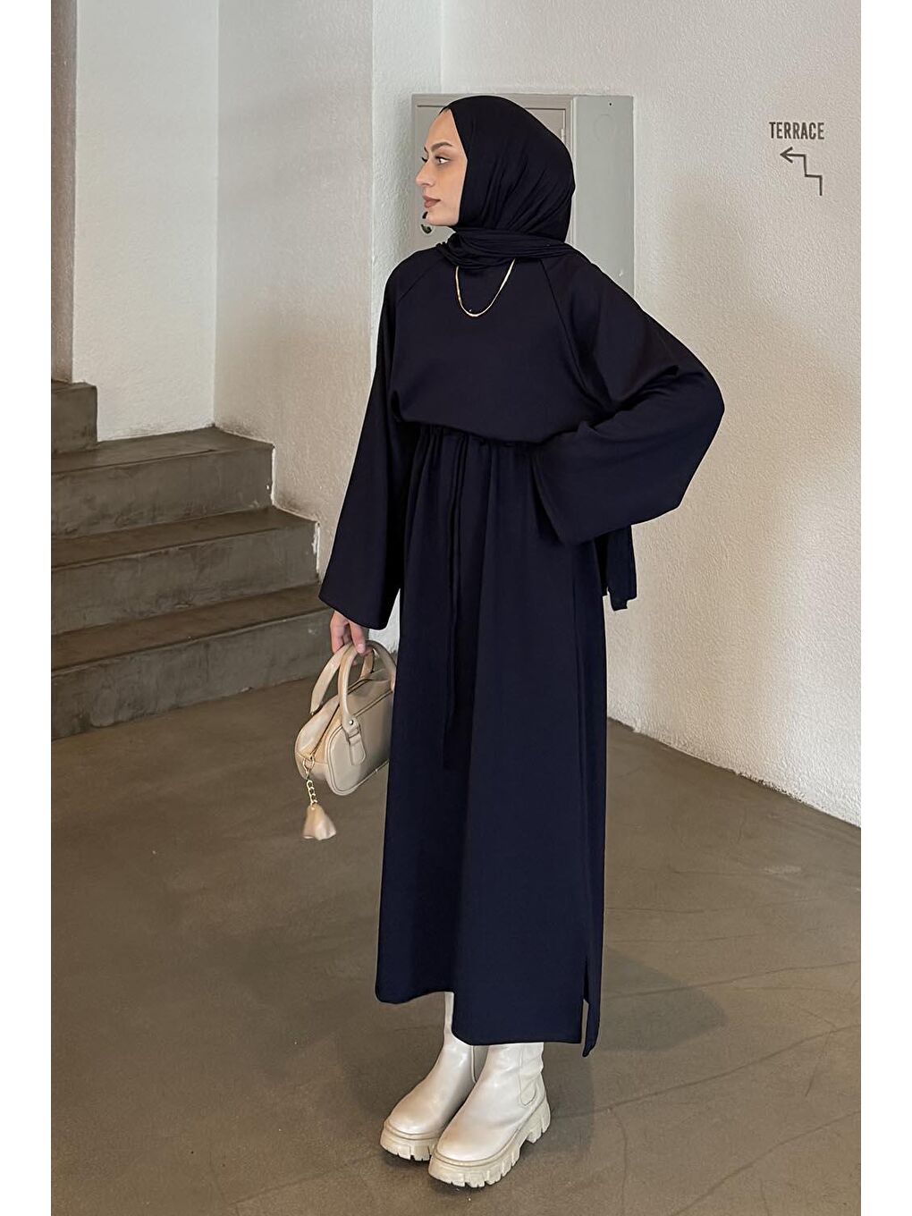 Bağlama Detaylı Elbise Lacivert-1