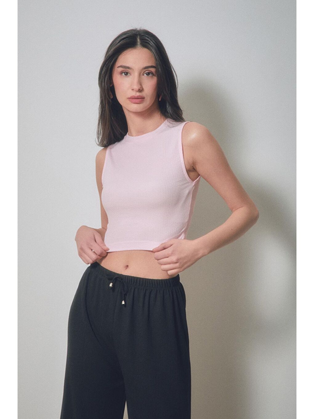 Pembe Bürümcük Kumaş Crop Body
