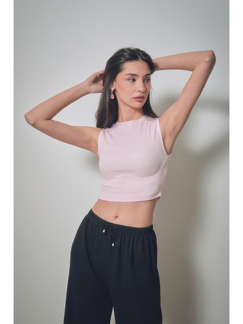 Pembe Bürümcük Kumaş Crop Body-1