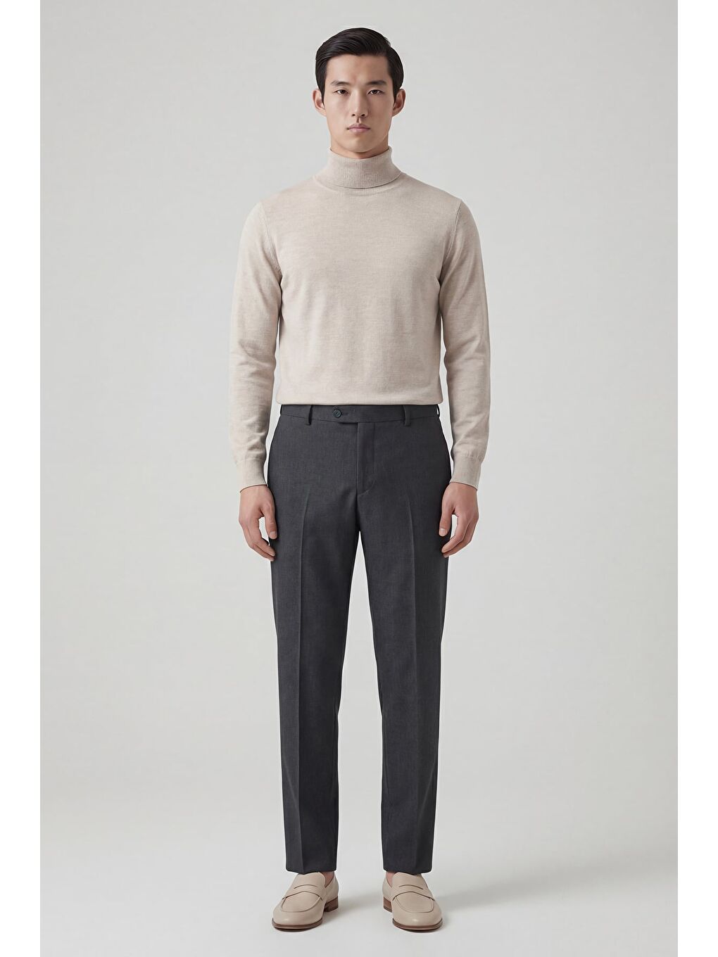 Gri Giotelli Erkek Füme Dar Kesim Slim Fit Viskon Dokuma Normal Bel Dokuma Pantolon-1