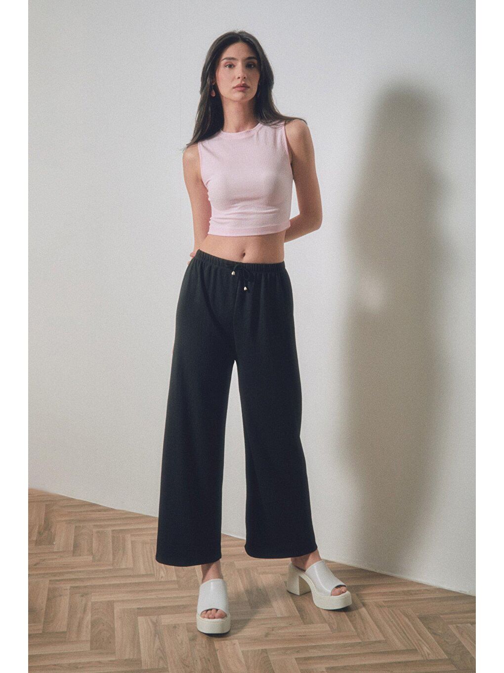 Pembe Bürümcük Kumaş Crop Body-2