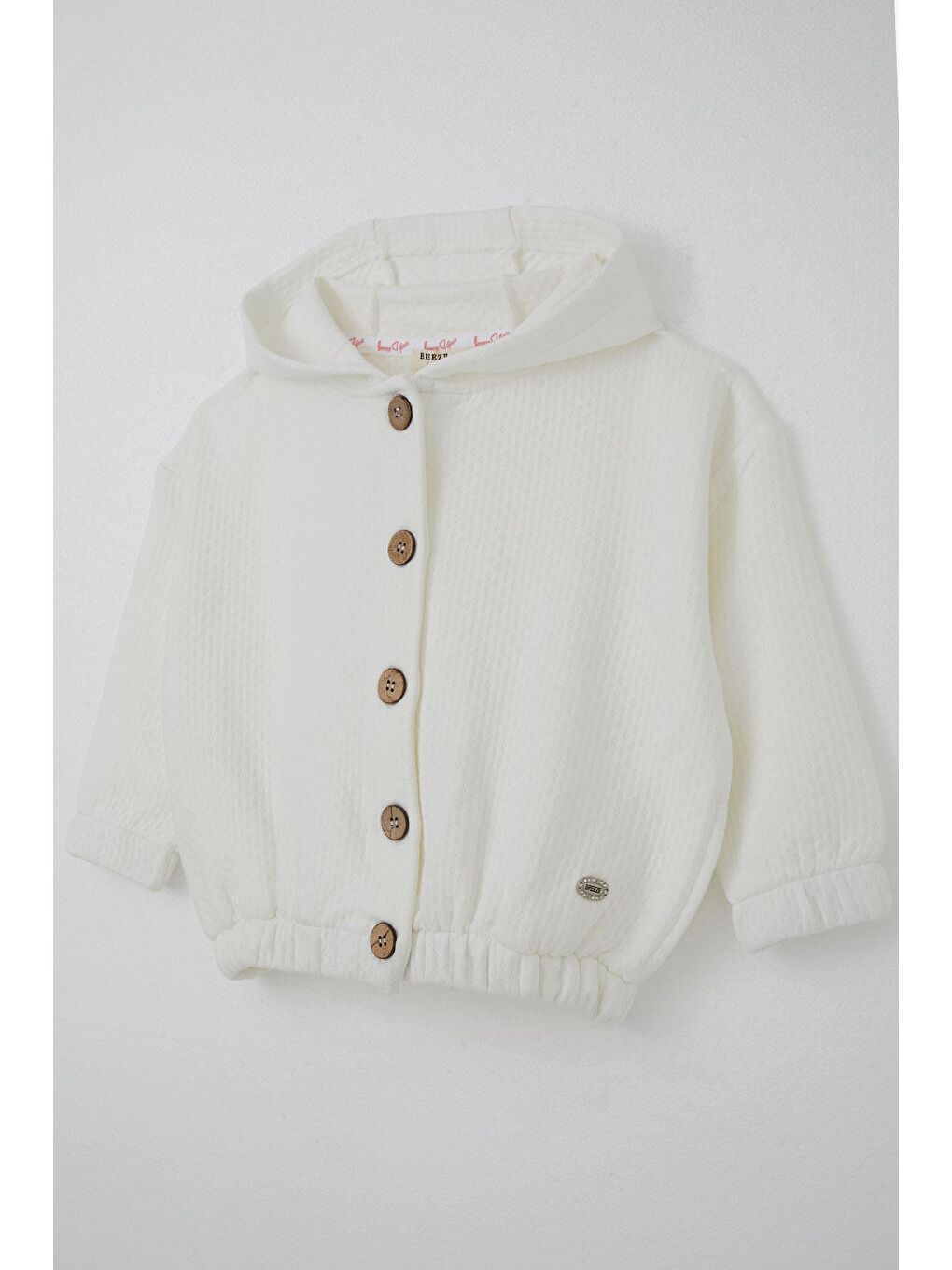 Kız Çocuk Hırka Kendinden Desenli Düğmeli Kolu Beli Lastik Detaylı Ekru (3-7 Yaş)-2