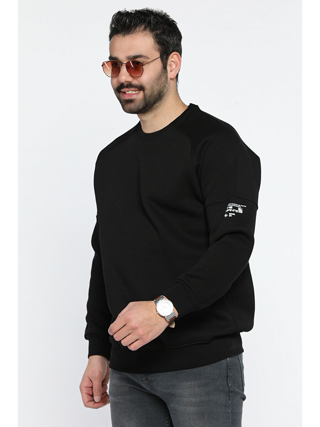 Mishar İtalia Siyah Bisiklet Yaka 3 İplik Şardonlu Sweatshirt