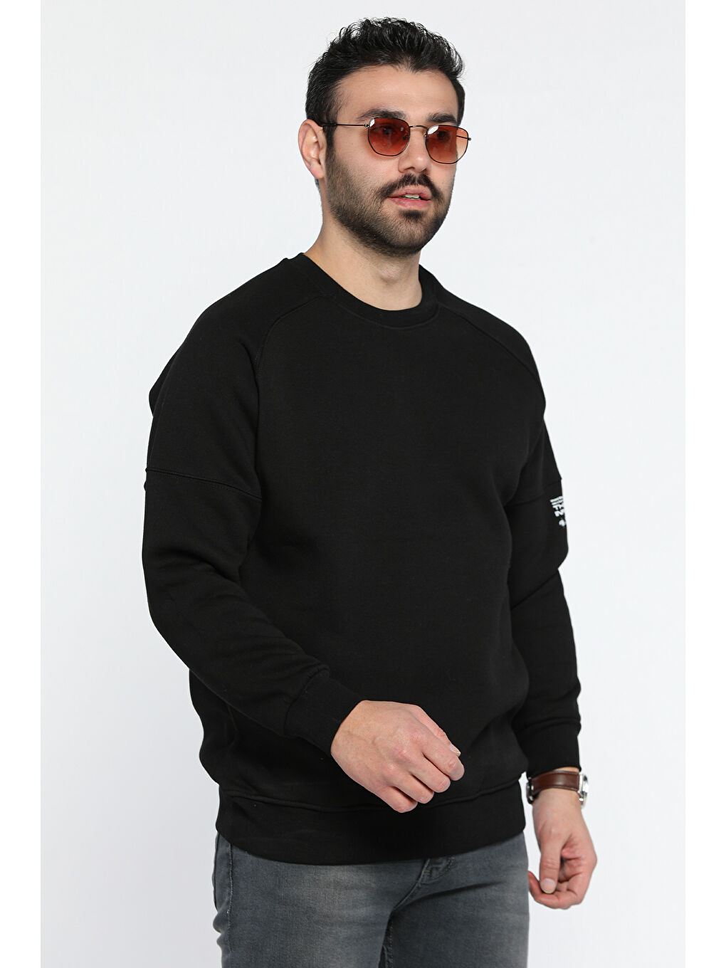 Mishar İtalia Siyah Bisiklet Yaka 3 İplik Şardonlu Sweatshirt - 1