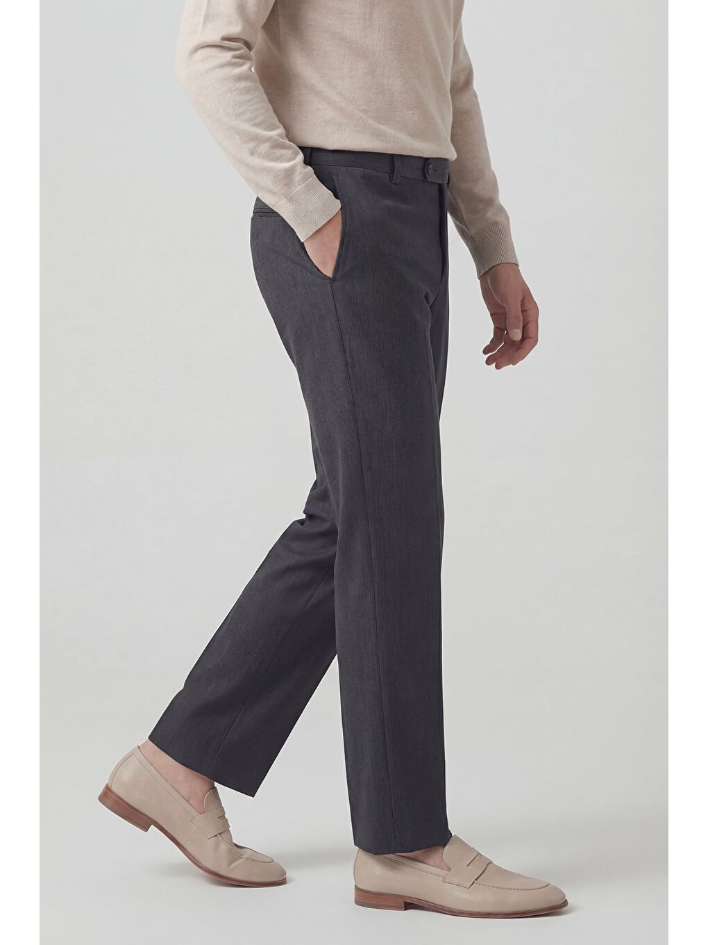 Gri Giotelli Erkek Füme Dar Kesim Slim Fit Viskon Dokuma Normal Bel Dokuma Pantolon-2