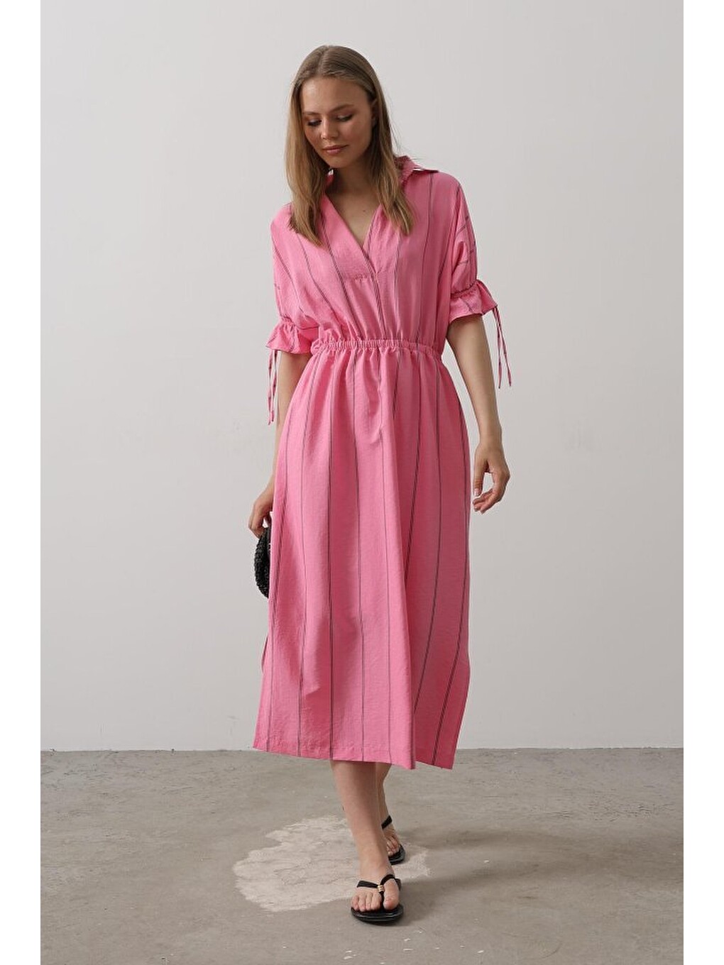 Beli Lastikli Elbise - Pembe