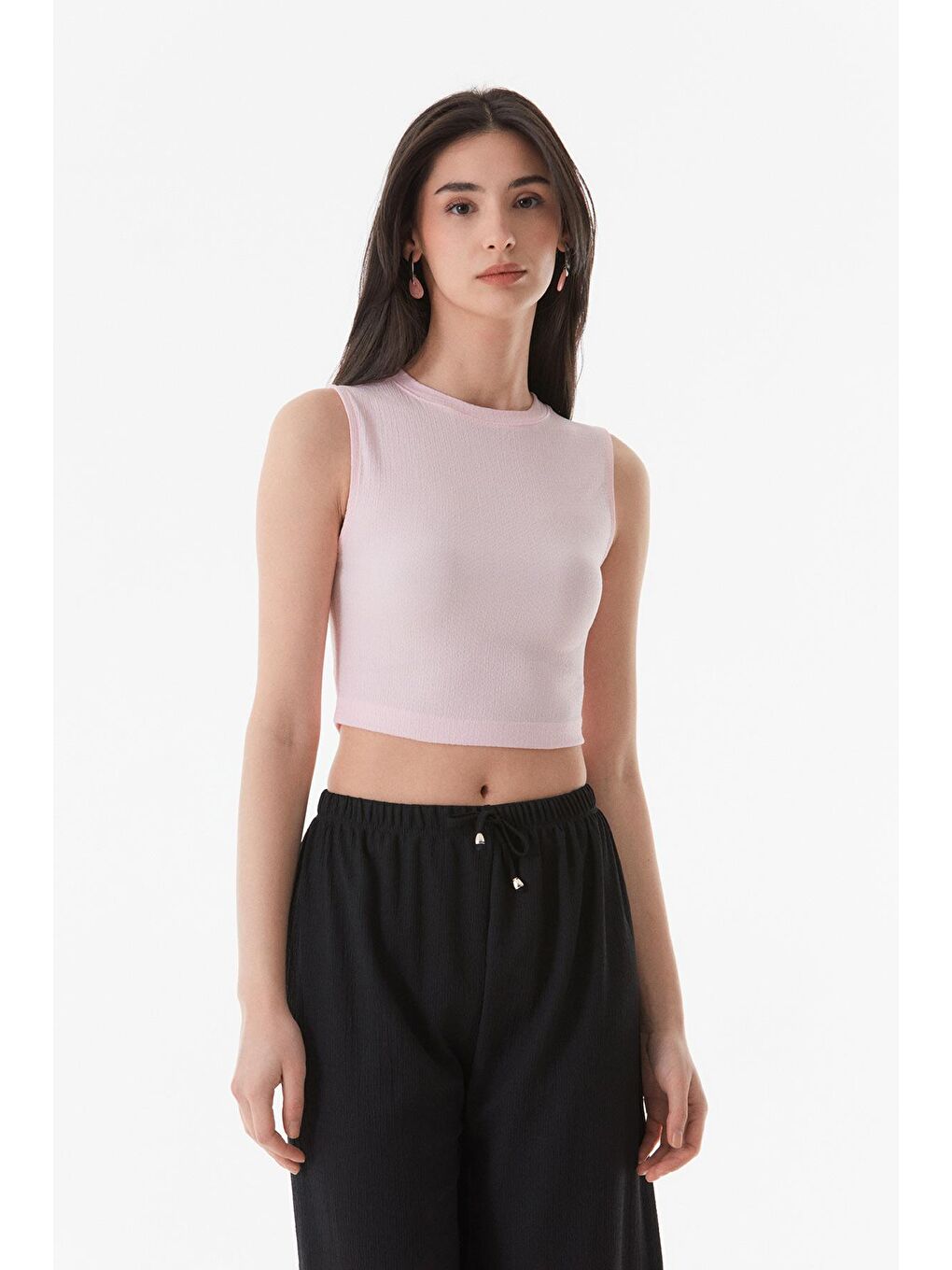 Pembe Bürümcük Kumaş Crop Body-3