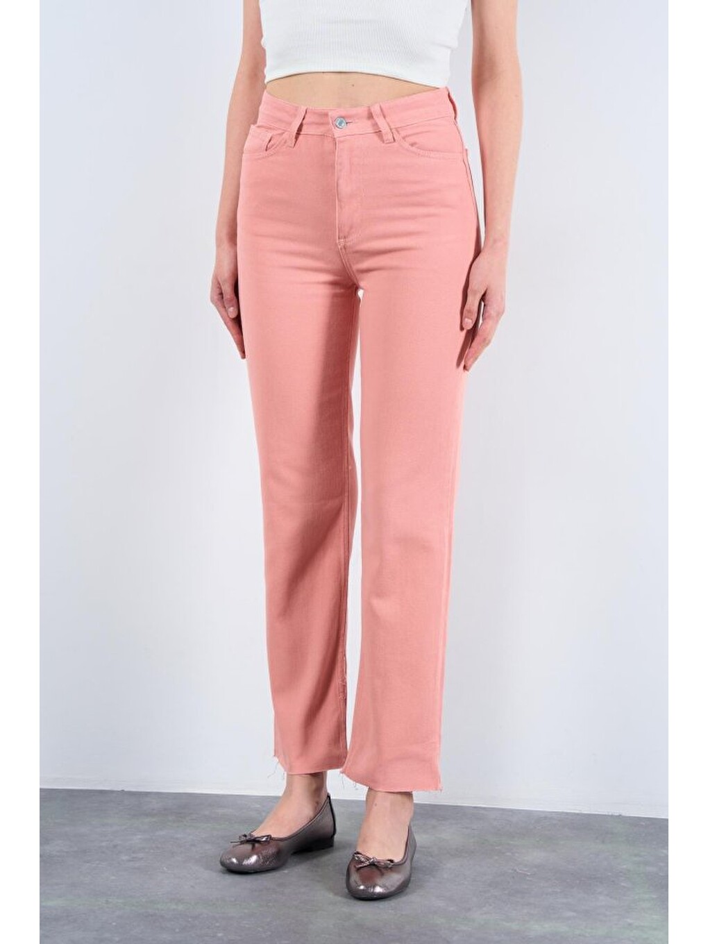 Pembe Strong Düz Pantolon - Pudra