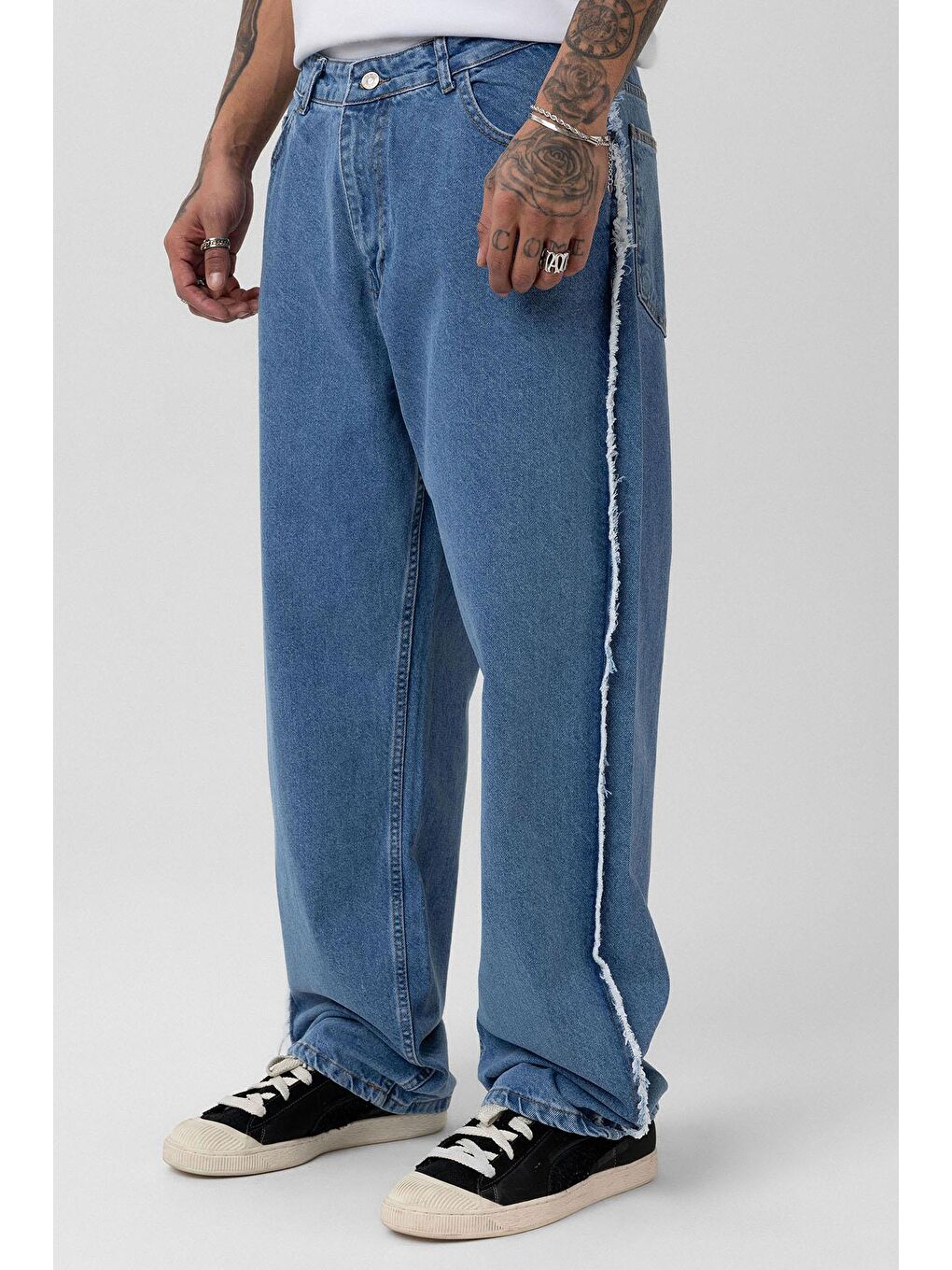 Yan Dikiş Detaylı Baggy Jean Mavi-2