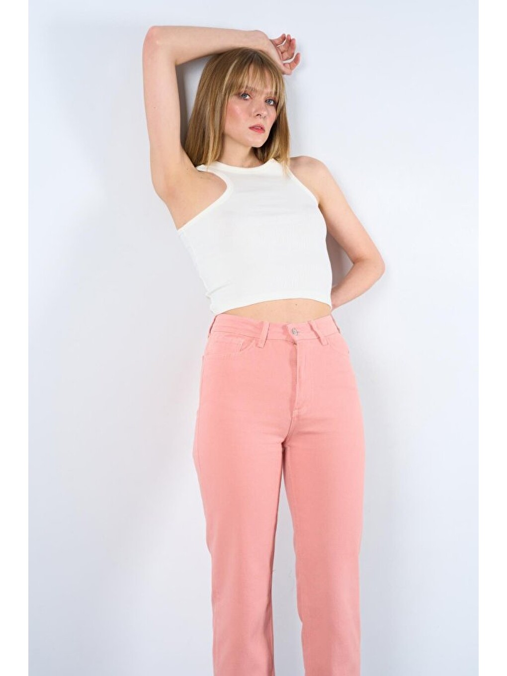 Pembe Strong Düz Pantolon - Pudra-1