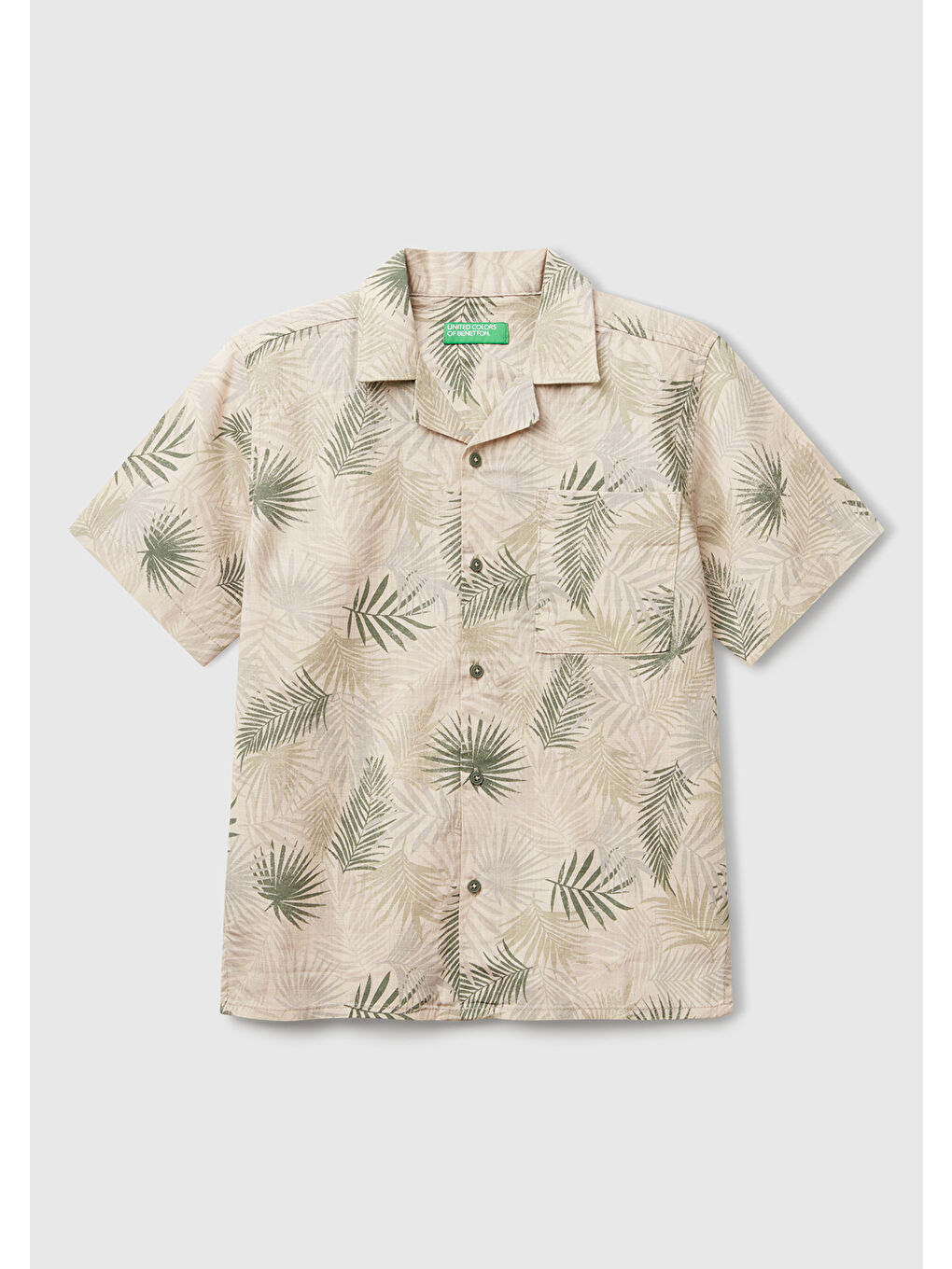 Siyah Erkek Çocuk Desenli Keten Karışımlı Tamamı Desenli Tek Cep Detaylı Kısa Kollu Gömlek