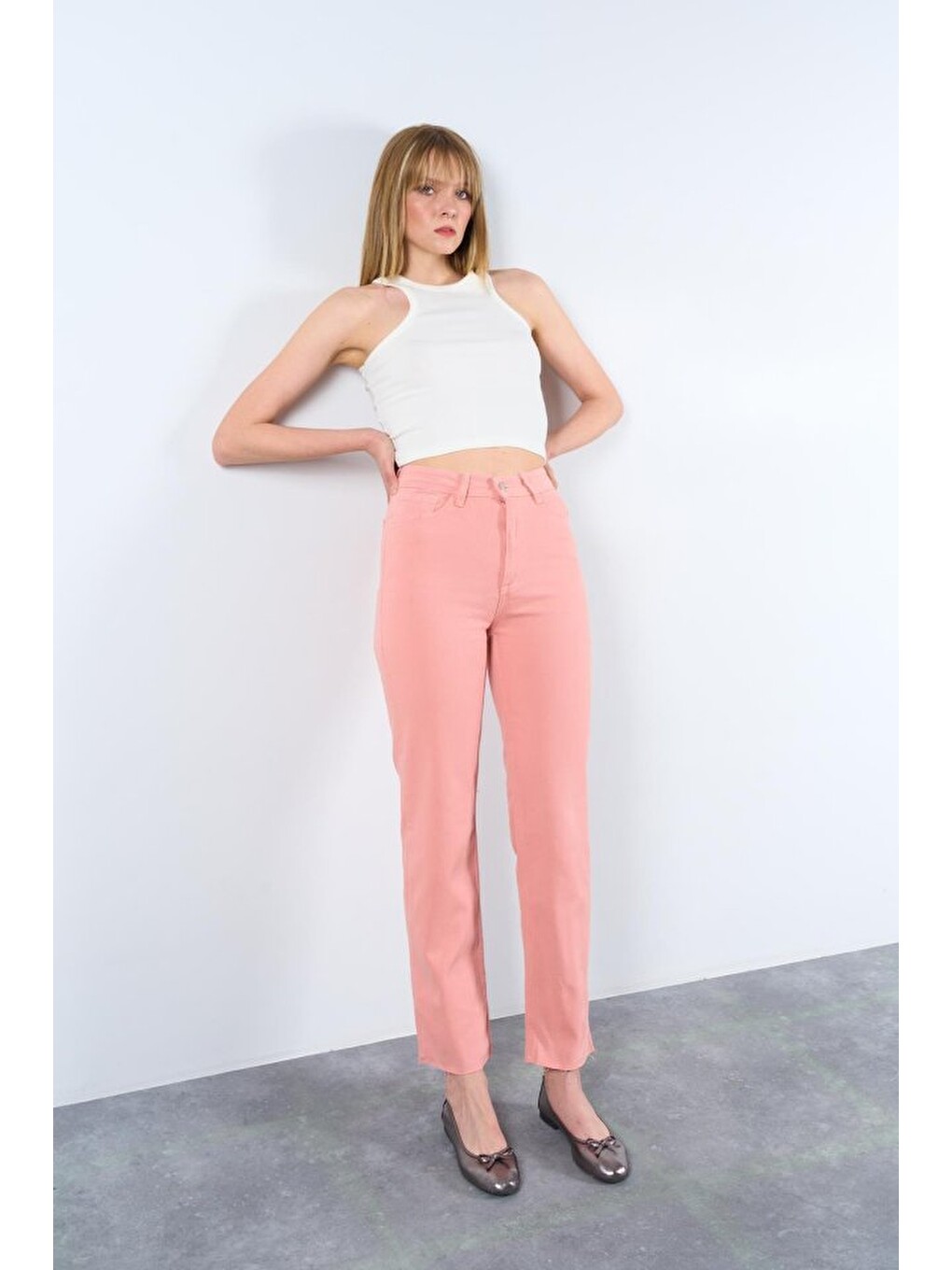 Pembe Strong Düz Pantolon - Pudra-2