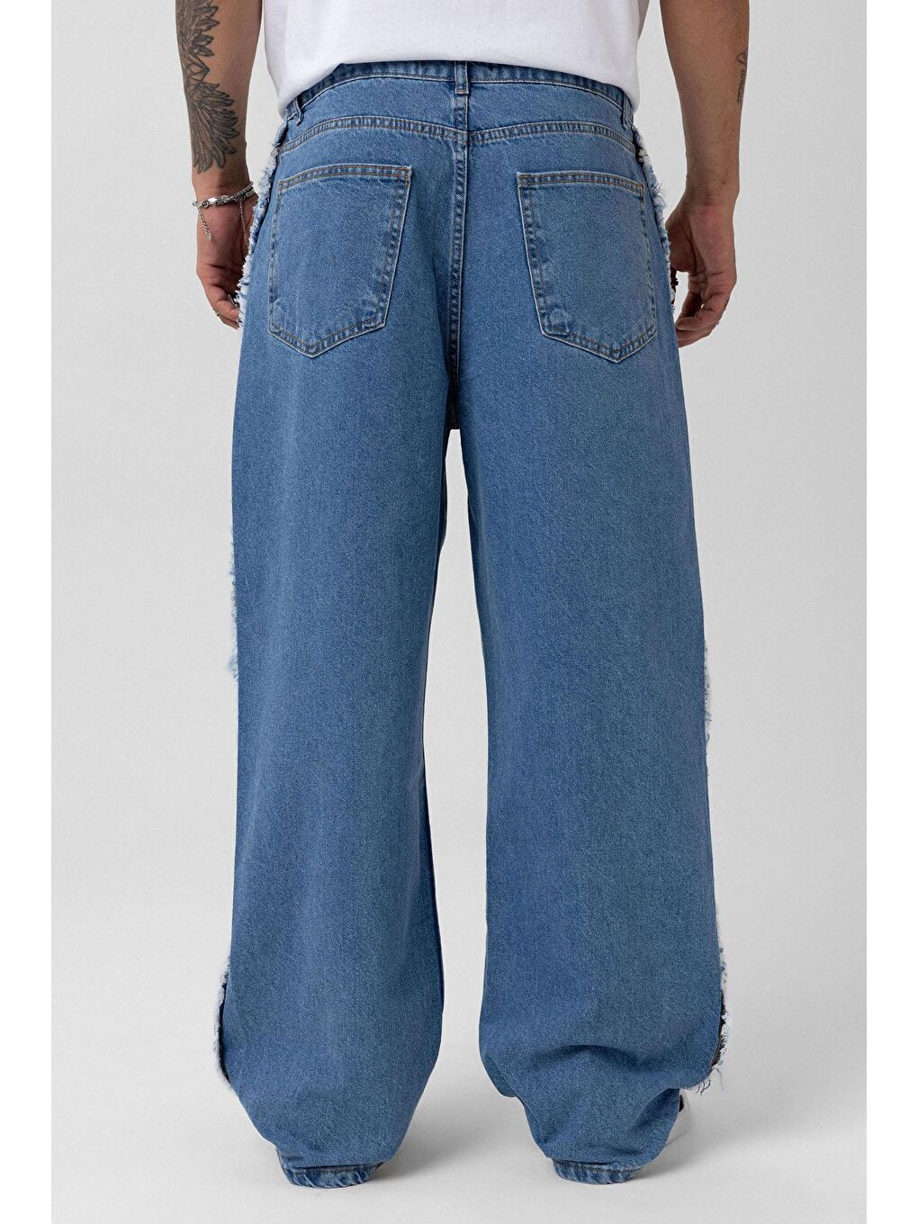 Yan Dikiş Detaylı Baggy Jean Mavi-3