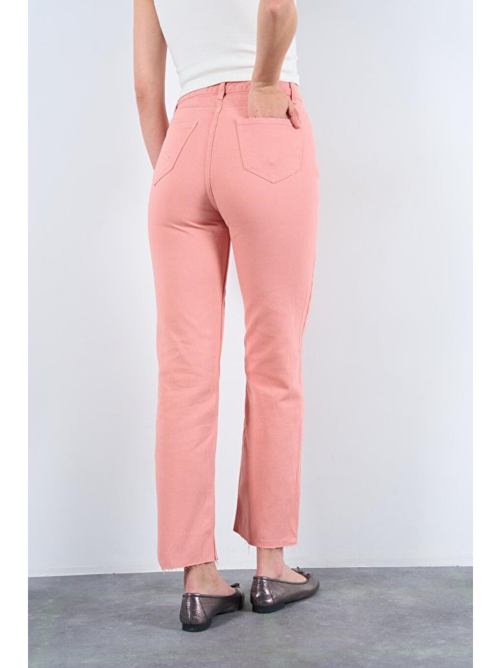 Pembe Strong Düz Pantolon - Pudra-3
