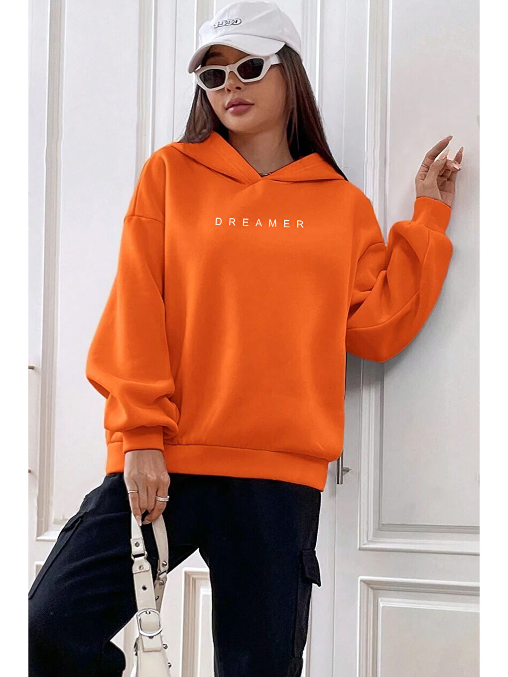 uyguntarz Turuncu Dreamer Baskılı Oversize Sweatshirt