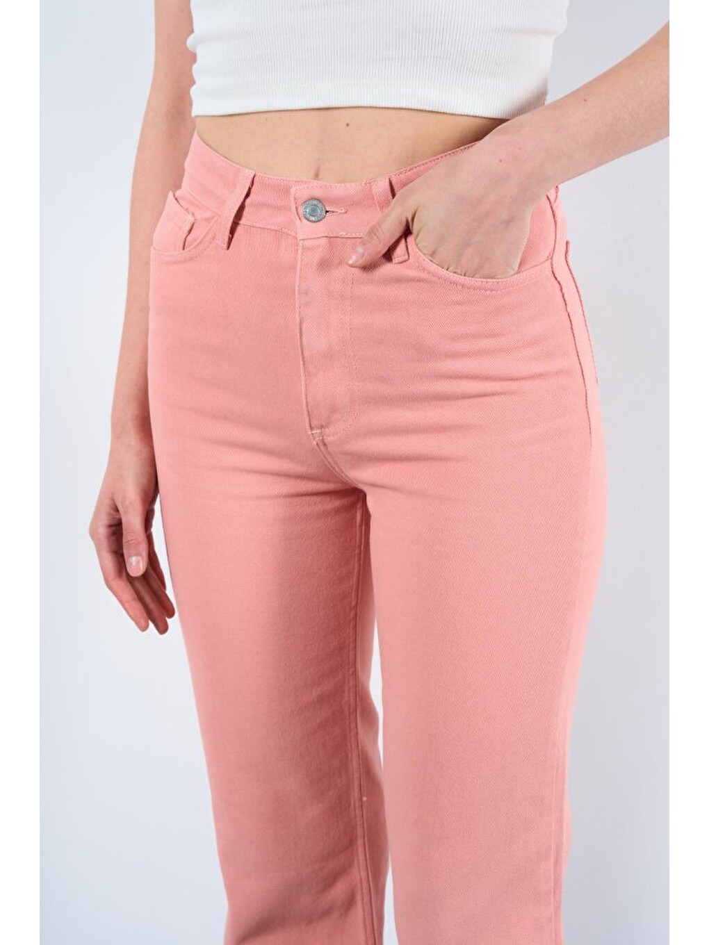 Pembe Strong Düz Pantolon - Pudra-4