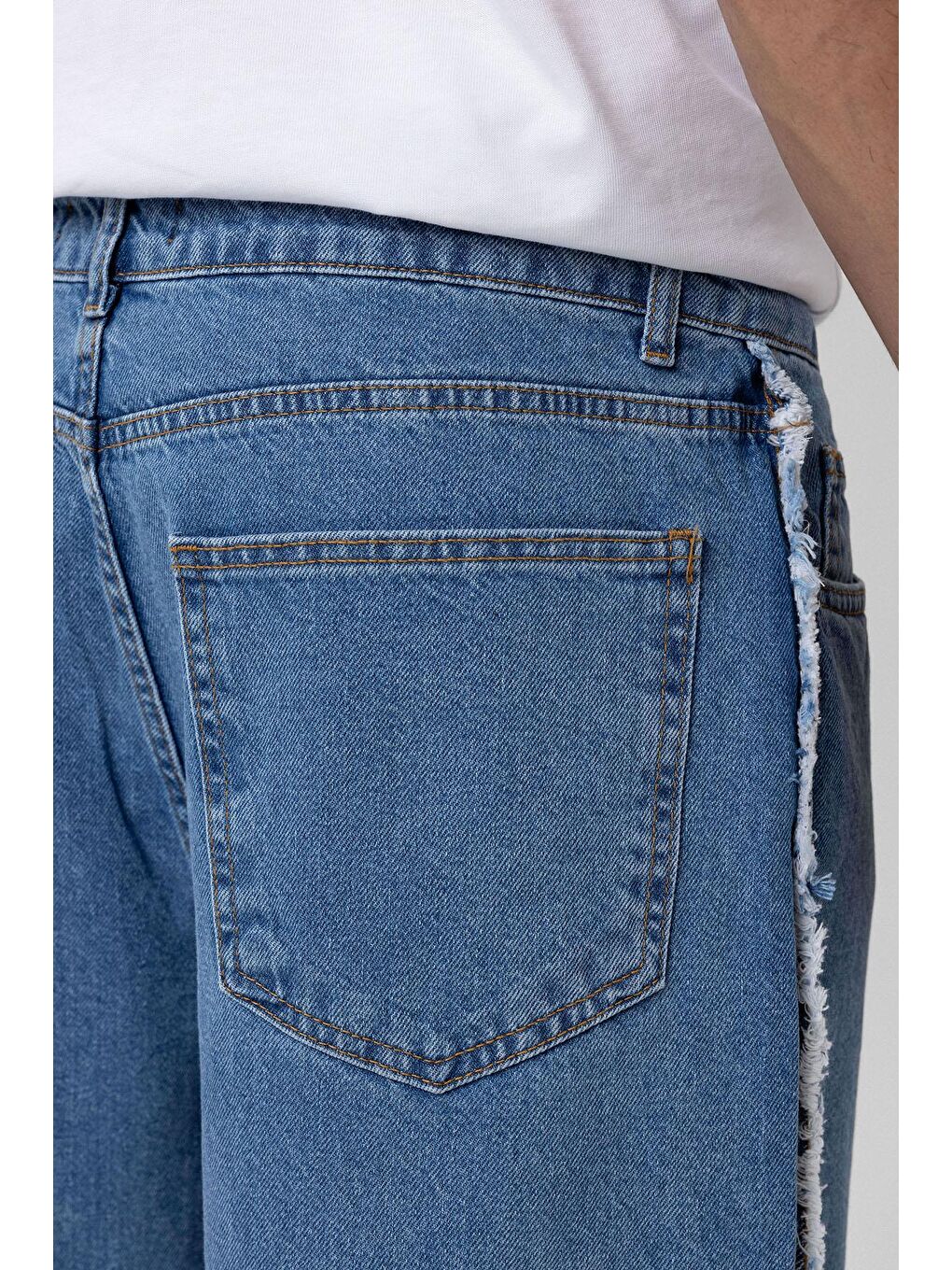 Yan Dikiş Detaylı Baggy Jean Mavi-5