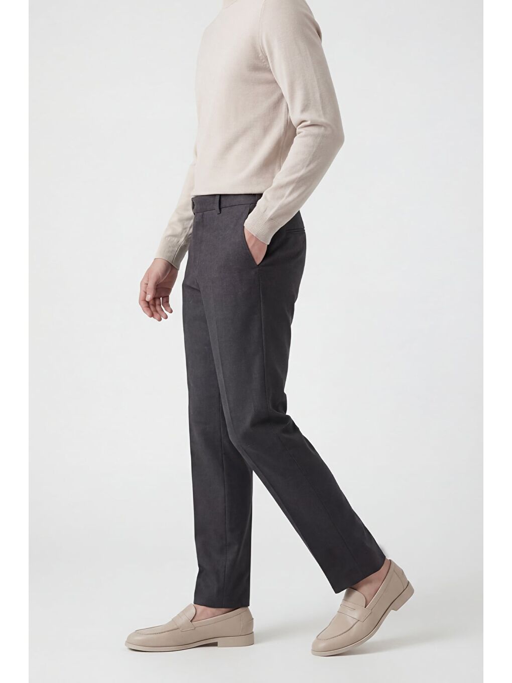 Giotelli Erkek Antrasit Dar Kesim Slim Fit Viskon Dokuma Normal Bel Dokuma Pantolon-2