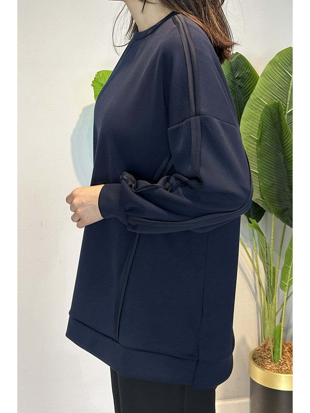 Modal Basic Sweat Kesme Detay Tunik 24334 Lacivert-1