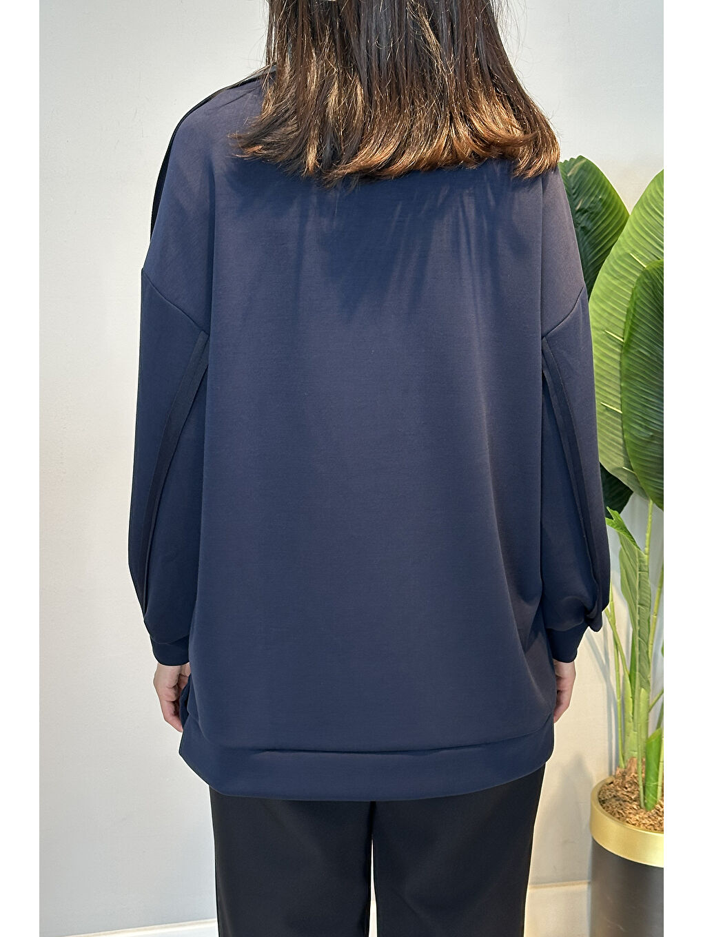 Modal Basic Sweat Kesme Detay Tunik 24334 Lacivert-2